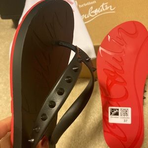 Brand New Christian Louboutin Loubi (spiked) Flip Flop RED BOTTOMS size 37
